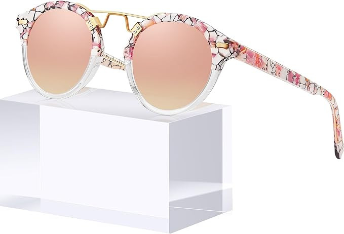 Small Face Acetate Polarized Sunglasses for Women UV Protection, Retro Double Bridge Eyewears Met... | Amazon (US)