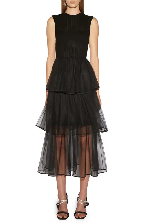 Simkhai Benton Plissé Sleeveless Tulle A-Line Dress in Black at Nordstrom, Size 6 | Nordstrom