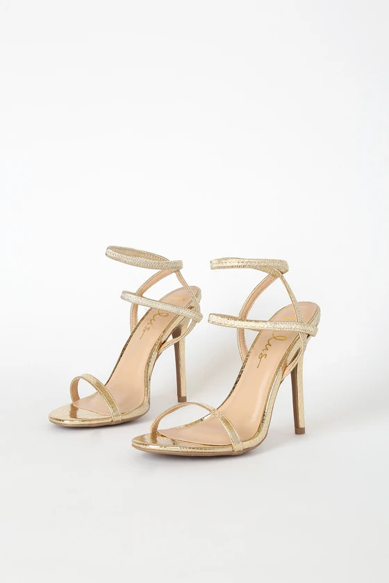 Adelle Light Gold Snake Embossed Ankle Strap Heels | Lulus (US)