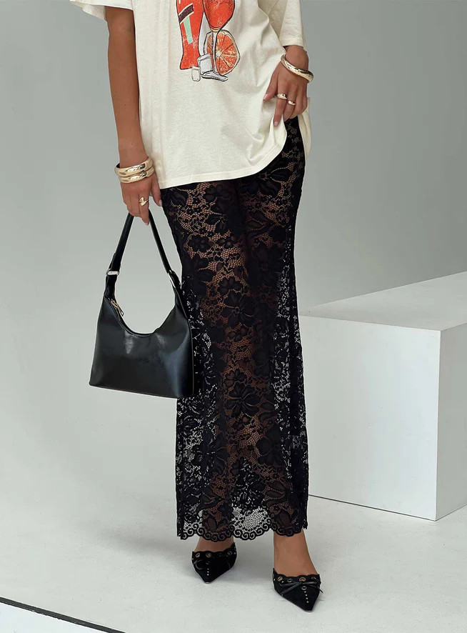 Lombardio Lace Maxi Skirt Black | Princess Polly US