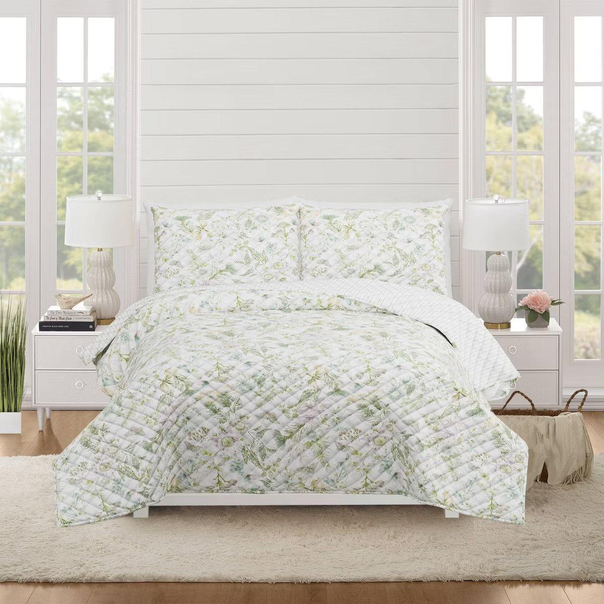 Modern Heirloom Full/Queen Quilt Botanical Floral Green | Target