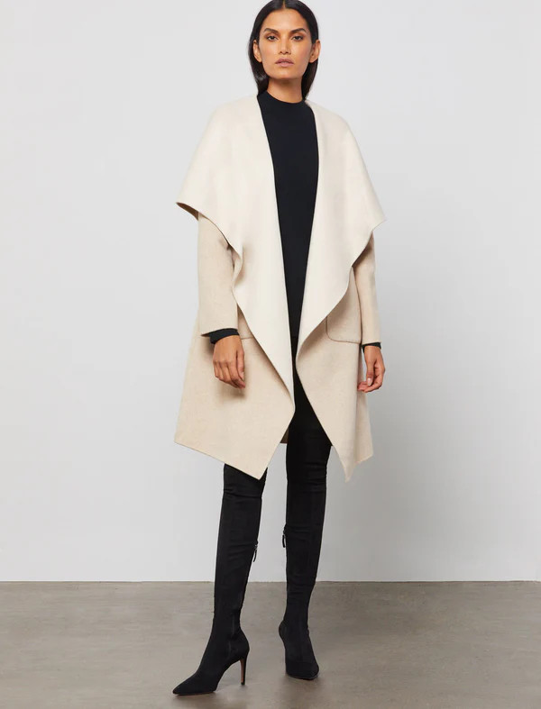 Brinley Handmade Drape Front Drop Shoulder Coat | BCBG Max Azria 