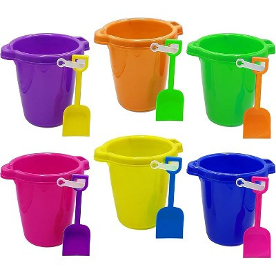 4E’s Novelty 6 Pack 7.5" Beach Sand Buckets with Shovels for Kids – Bulk Set | Target