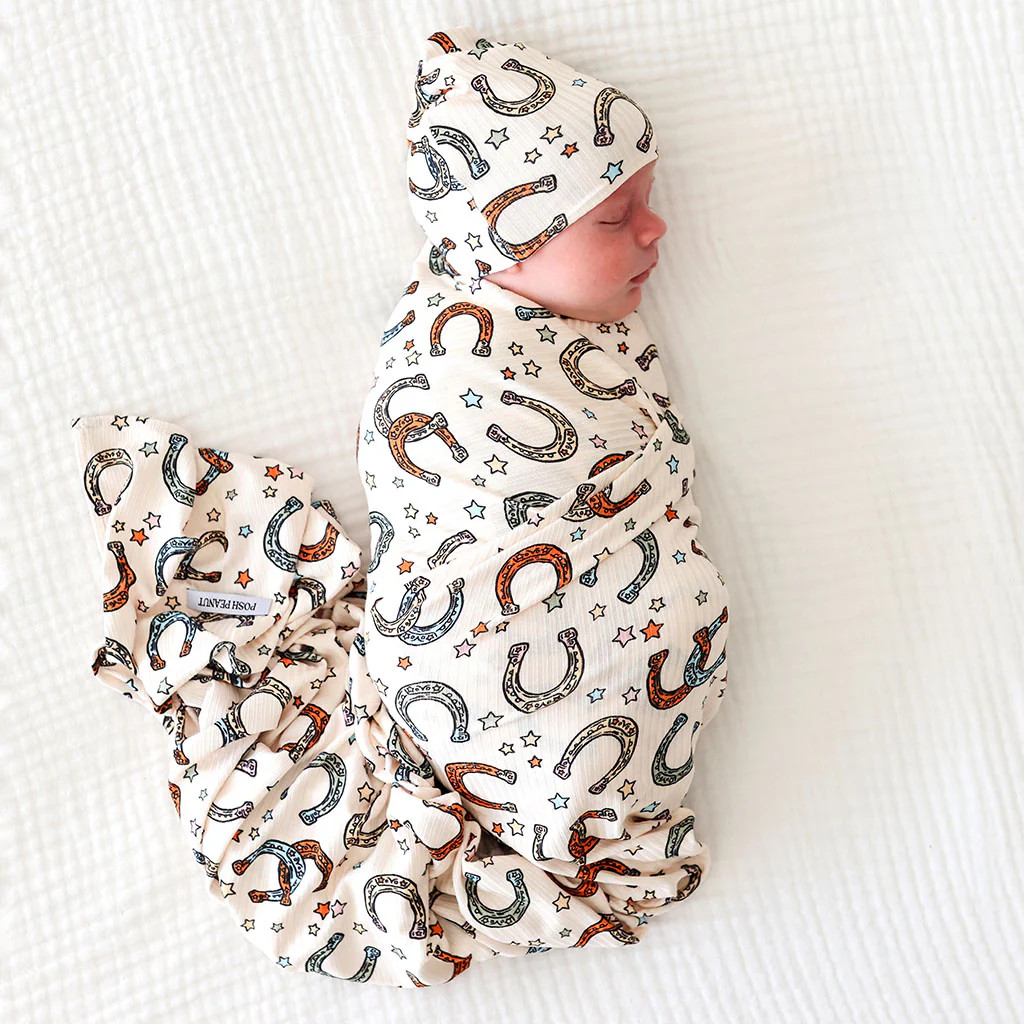 Horseshoe Cream Baby Boy Swaddle | Kidd | Posh Peanut