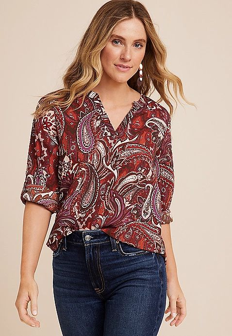 Atwood Paisley 3/4 Sleeve Popover Blouse | Maurices
