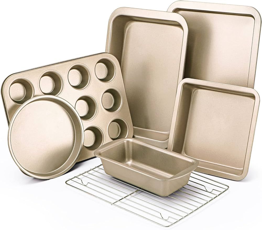Amazon.com: KITESSENSU Baking Pans Sets, Nonstick Bakeware Set 8-Piece with Round/Square Cake Pan... | Amazon (US)