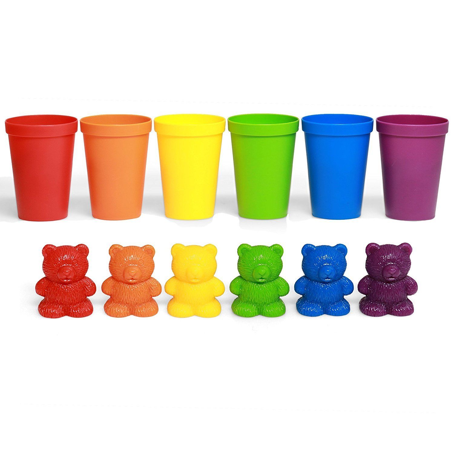 72 Rainbow Colored Counting Bears with Cups for Children, Montessori Toddler Learning Toys, Color... | Walmart (US)