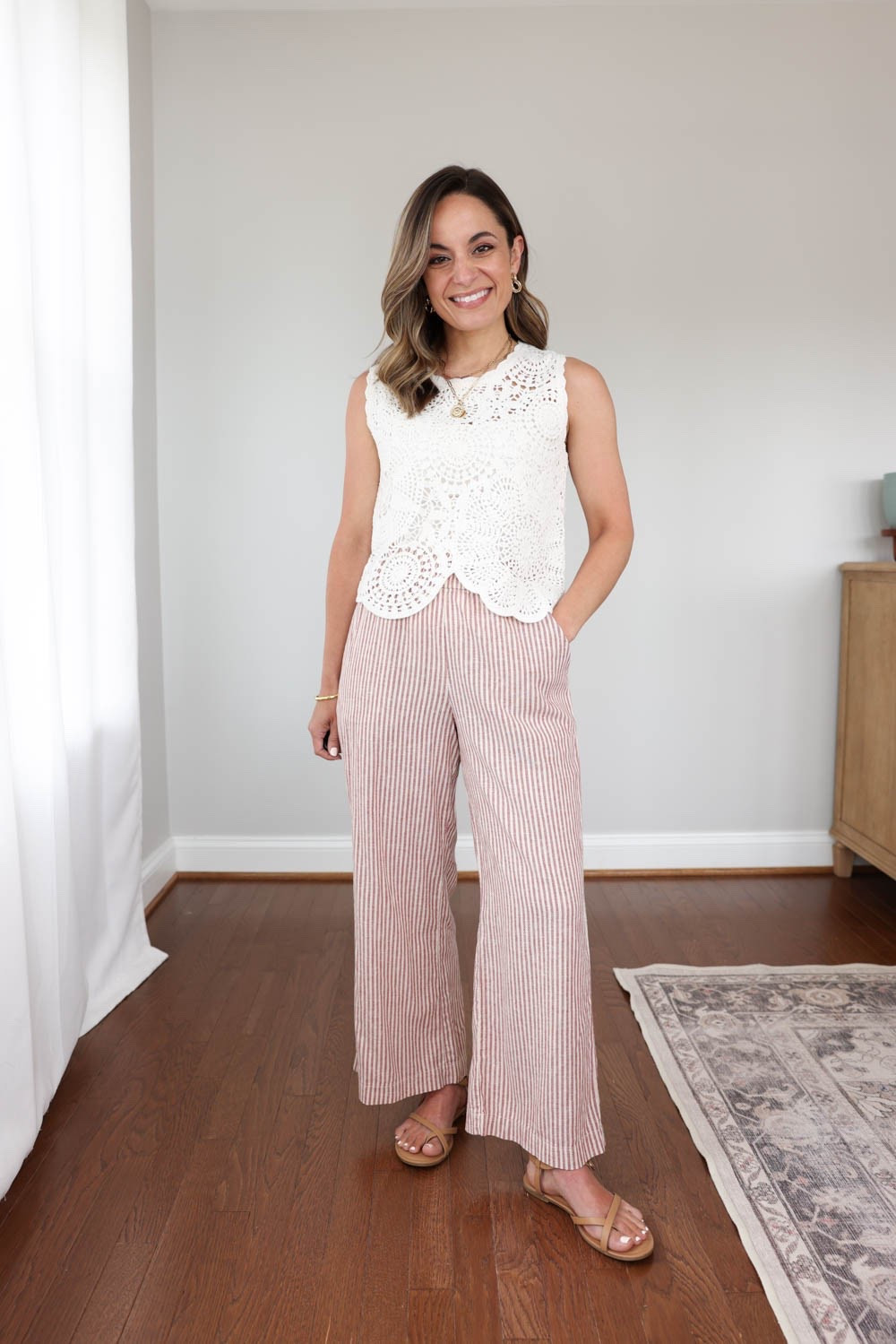 Five petite-friendly casual comfortable summer outfits! 

Crochet top (Abercrombie): xxs
Pants (Marine Layer): xs 
Camisole (Kohl’s): small

#LTKPetite