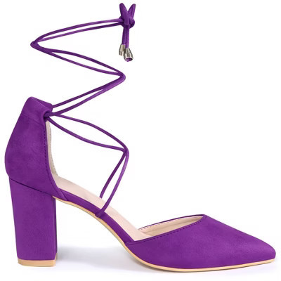 BLISSFUL STEP Women's Pointy Toe Lace Up Chunky Heel Dress Pumps Purple 8.5 | Target