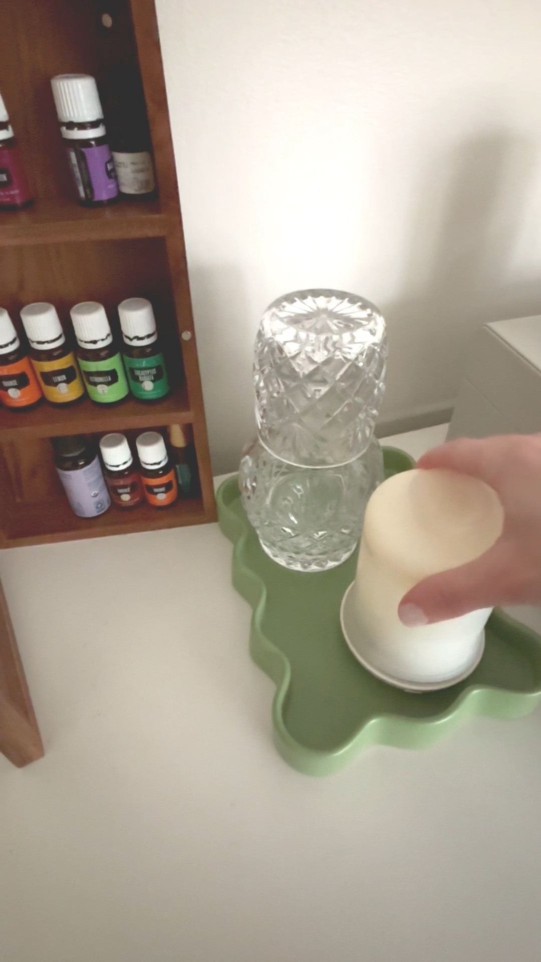 Love this little diffusing station 🩷
Linked a few glass carafes to has water always at the ready. And this little cabinet is like having my own little apothecary in my living room 


#LTKselfcare #LTKHome