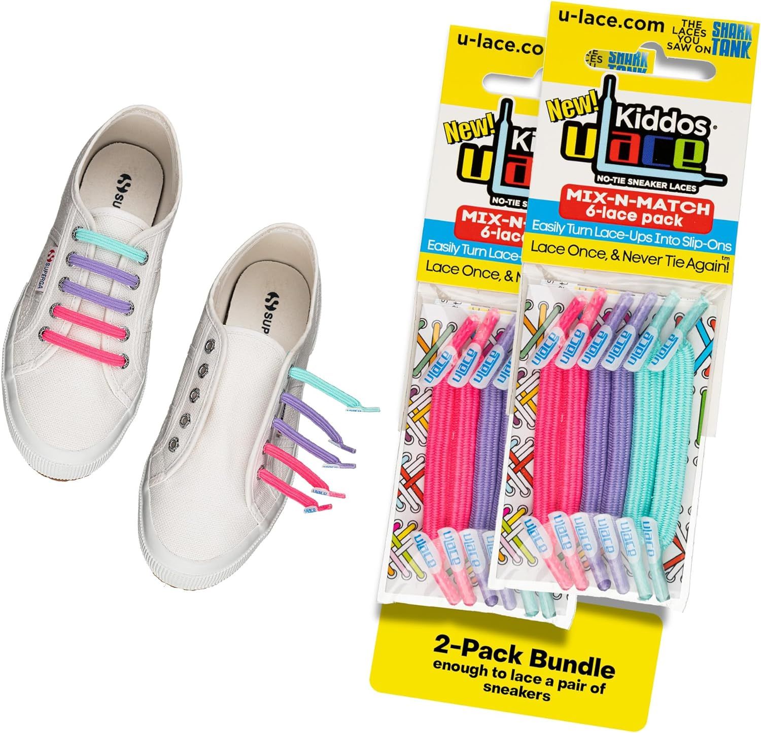 uLace Kiddos - 2-Pack (12 Ulaces) No Tie Shoe Laces for Kids, Poly-Lycra No Tie Elastic Shoelaces... | Amazon (US)
