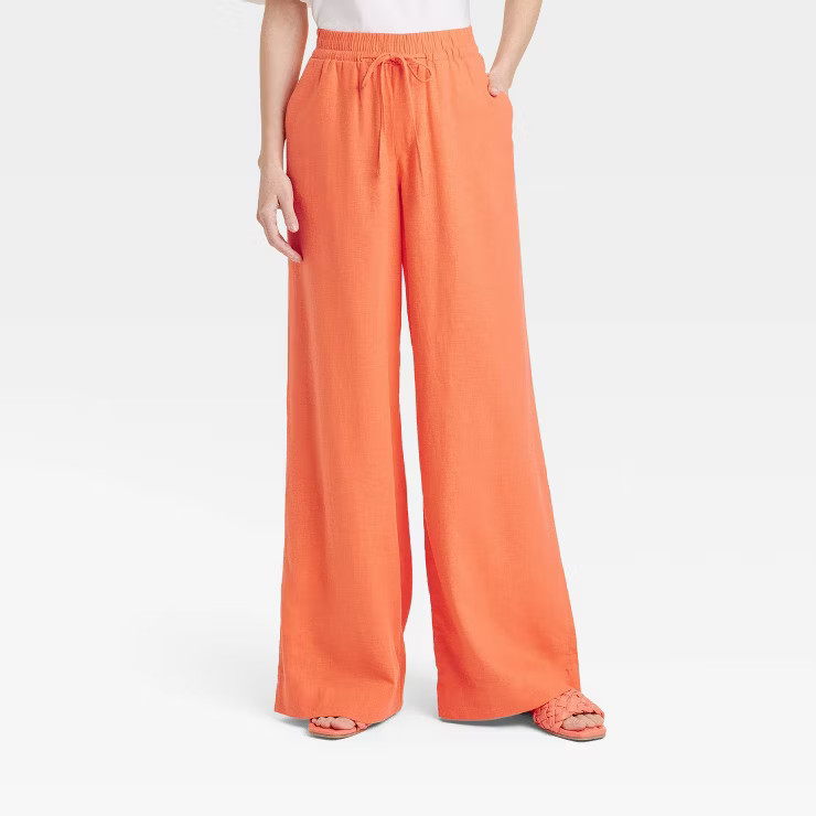 Women's High-Rise Wide Leg Linen Pull-On Pants - A New Day™ | Target