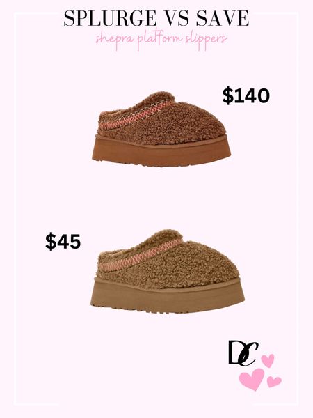 Splurge vs Save on Sherpa platform slippers 🤌🏼💗 #giftsforher #giftideas #uggs #splurevssave #amazonfind #shepraslippers #shepra #forher #teengifts 

#LTKstyletip #LTKGiftGuide #LTKshoecrush