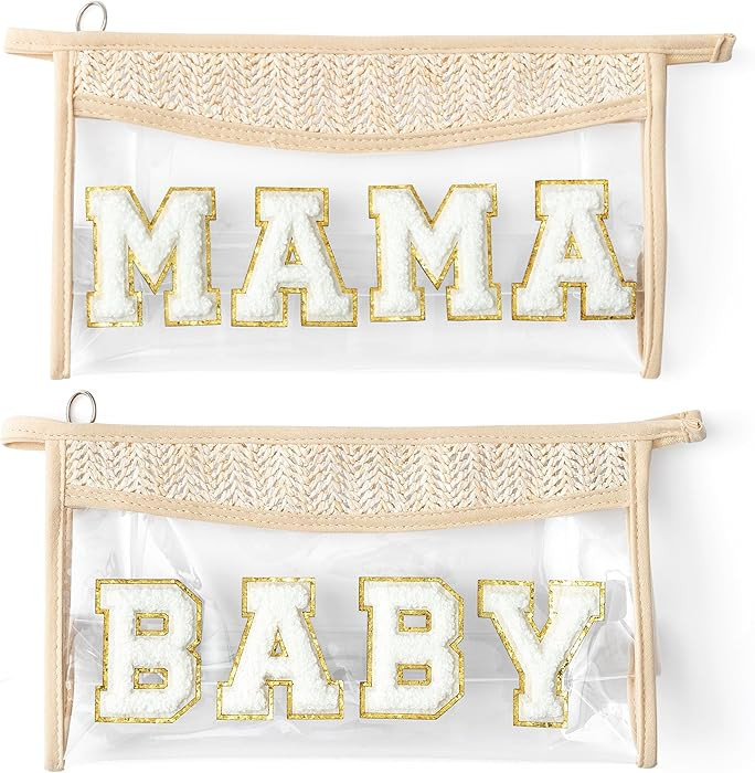Boho Patch Cosmetic Bag, Mother's Day MAMA BABY Chenille Varsity Letter Travel Toiletry Makeup Ba... | Amazon (US)