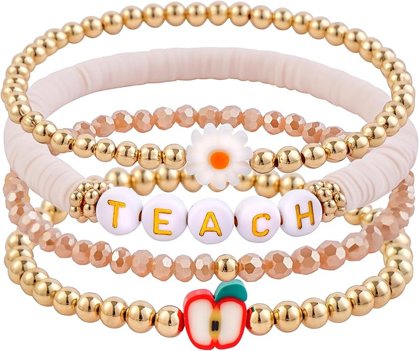 GOOJIDS Surfer Heishi Clay Bead Bracelets for Women Bohemian Stackable Gold Beaded Stretch Bracel... | Amazon (US)