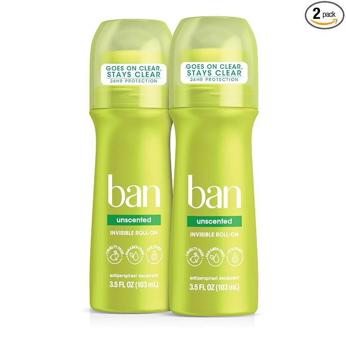 Ban Invisible Roll-On Antiperspirant Deodorant, Unscented, 3.5 oz, 2pk | 24-Hour Sweat and Odor P... | Amazon (US)