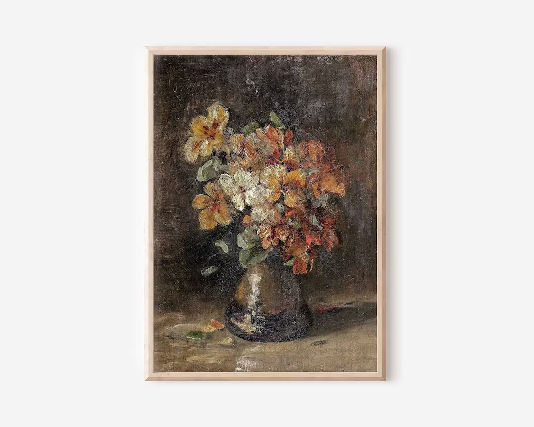 Vintage Floral Oil Painting Botanical Still Life Painting Printable Antique Painting Download Far... | Etsy (US)