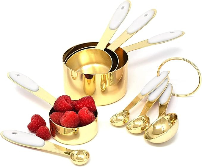 White & Gold Measuring Cups and Spoons Set - Cute Measuring Cups -8PC Gold Stainless Steel Measur... | Amazon (US)