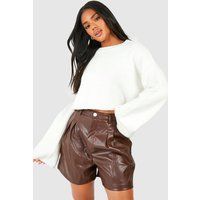 Womens Faux Leather High Waisted Shorts - Brown - S | NastyGal UK