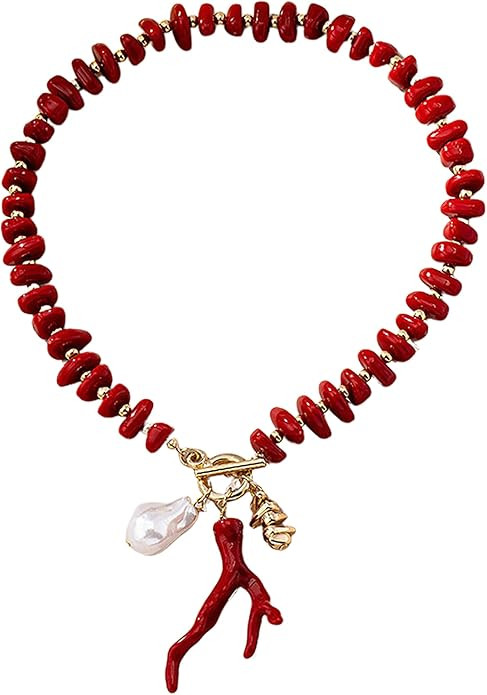 Red Coral starfish Choker Necklace for Women Dainty Red Acrylic Irregular Bead Ocean Pendant Neck... | Amazon (US)