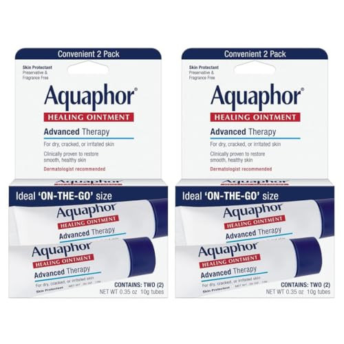 Aquaphor Healing Ointment Advanced Therapy Skin Protectant, Travel Size Body Moisturizer for Dry Skin, Minor Cuts and Burns, Dry Cuticles, Cracked Heels, Hands and Lips, 0.35 Oz Tube (2 x Pack of 2) | Amazon (US)