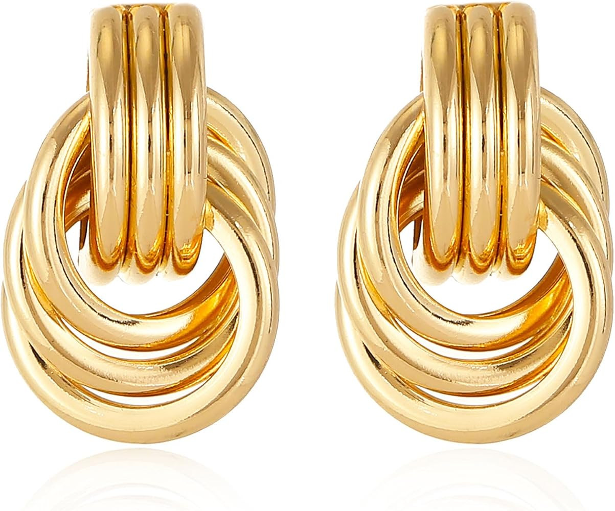 14K Gold Silver Knot Earrings for Women Heart Link Drop Dangle Earring Chunky Statement Jewelry | Amazon (US)