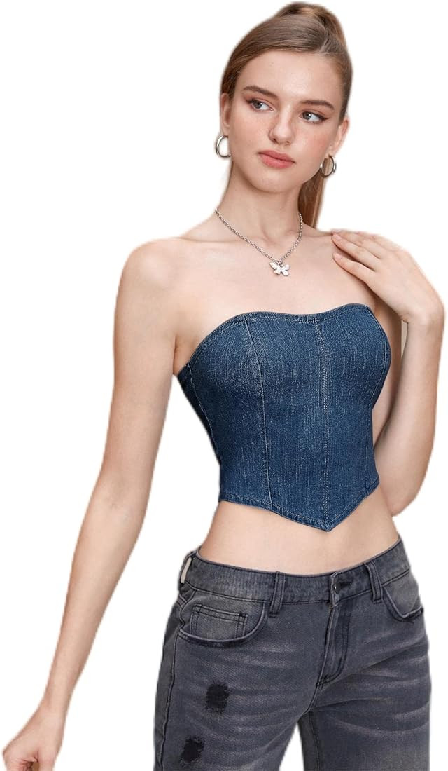 SOLY HUX Women's Denim Corset Top Sexy Crop Tops Tank Top Camisole Backless Off Shoulder Straples... | Amazon (CA)