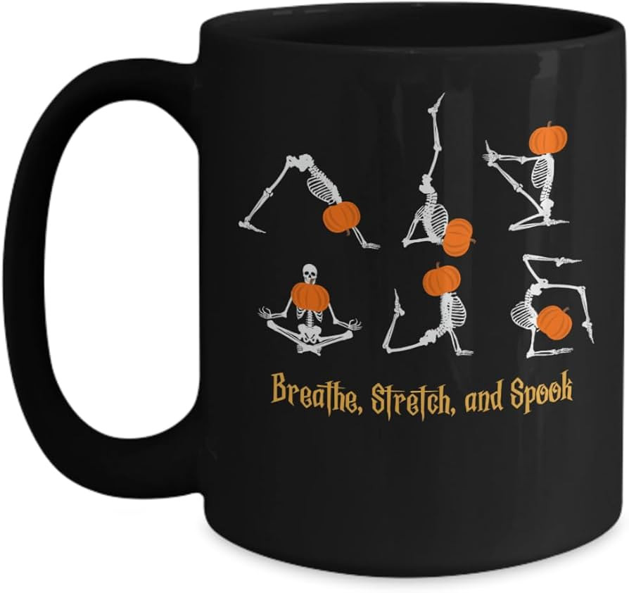 Skeleton Yoga Positions Halloween Mug Black Funny Skeleton with Pumpkin Positions Yoga Halloween ... | Amazon (US)