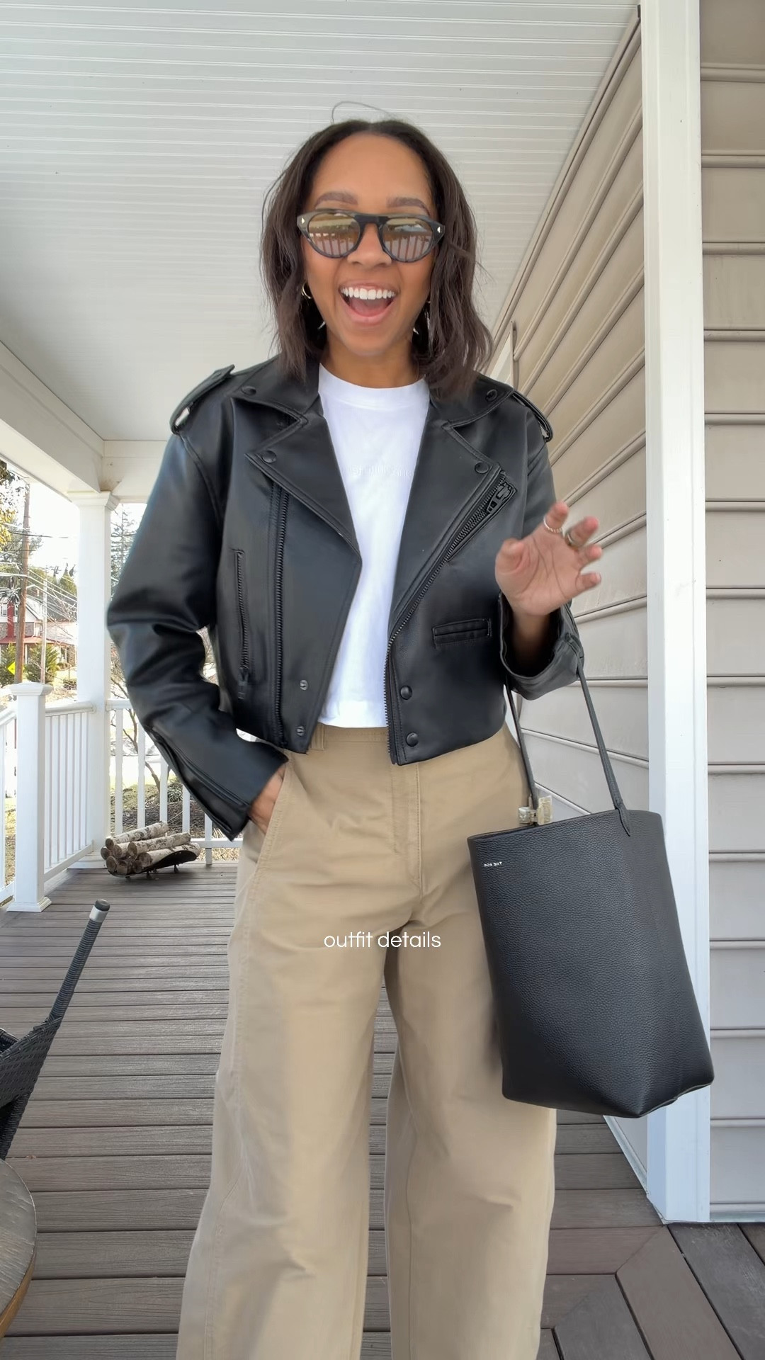 Outfit of the day, outfit inspo, leather jacket is old blank nyc, barrel pants, loafers are Zara, tote bag