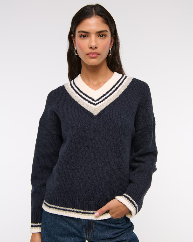 Women's Relaxed Textural V-Neck Sweater | Women's Tops | Abercrombie.com | Abercrombie & Fitch (US)