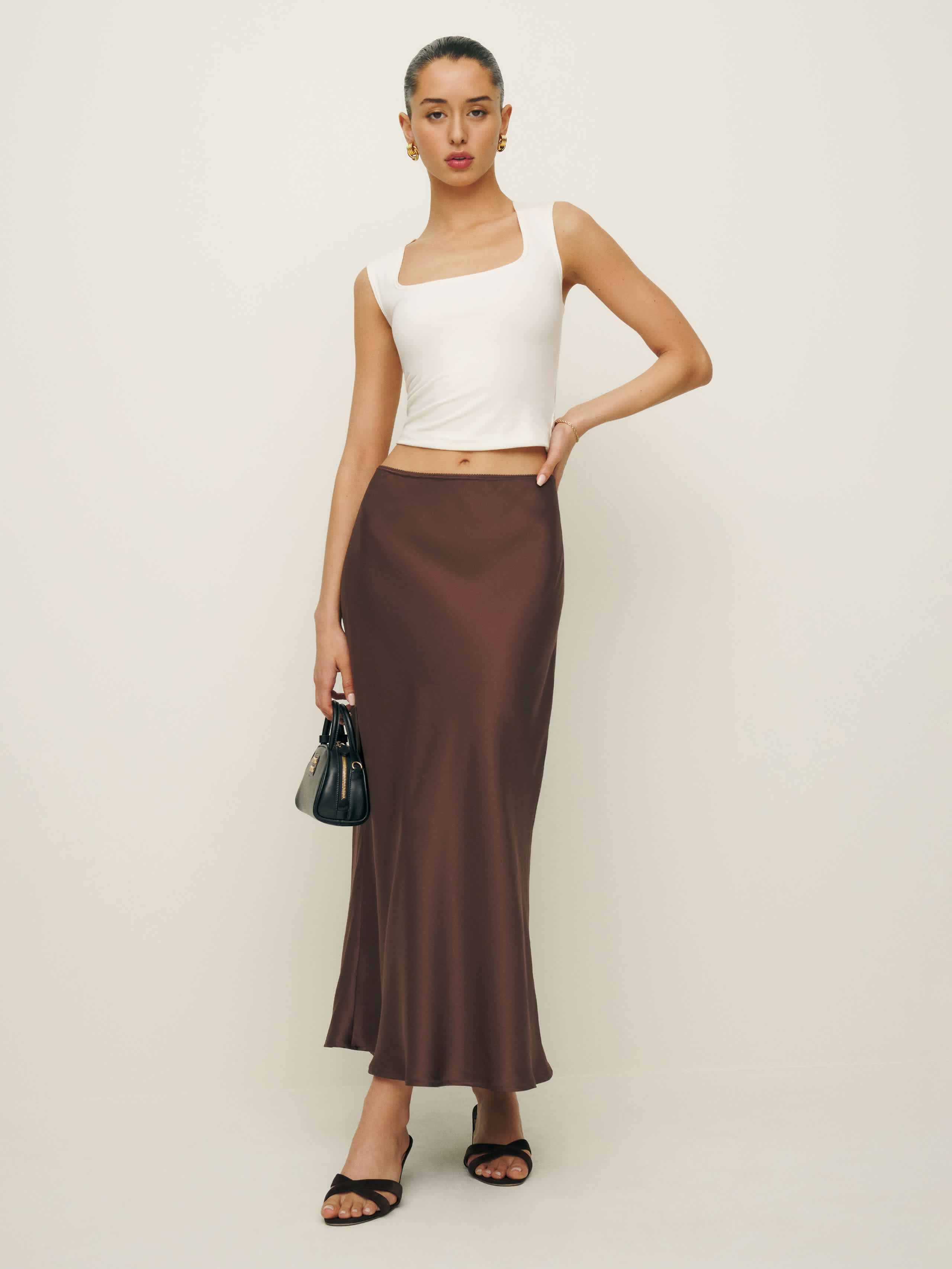 Reformation Layla Silk Skirt Brown 6 | Reformation (Global)