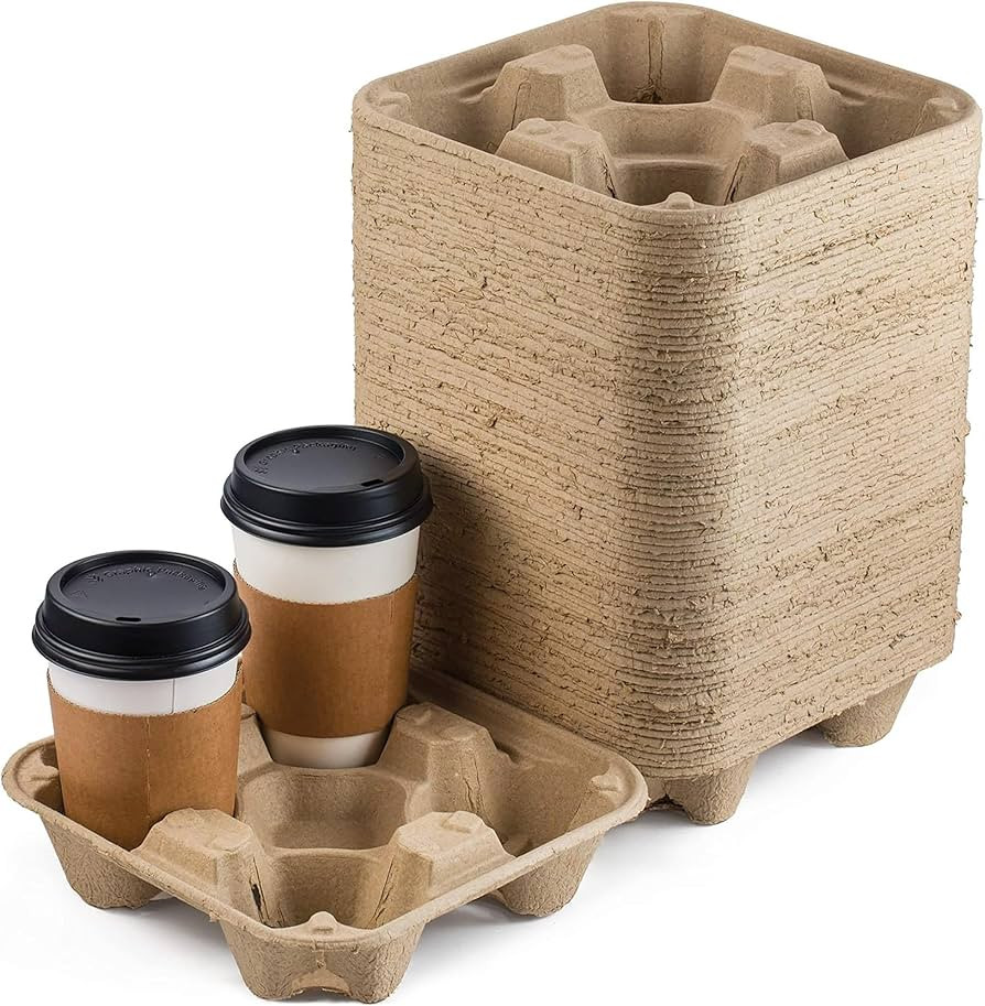 FMP Brands 4 Cup Disposable Drink Carrier Trays, 45 Pack Compostable Pulp Fiber Cup Holder for 8-... | Amazon (US)