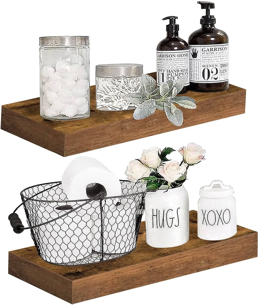 QEEIG Floating Shelves Bathroom Decor - Book Shelf for Wall Bedroom Kitchen Farmhouse Small 16 in... | Amazon (US)