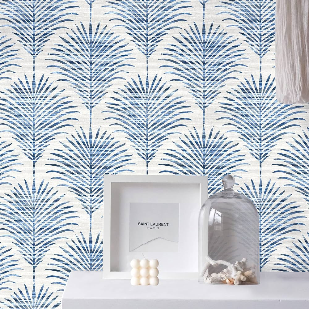 Leaf Wallpaper Peel and Stick Wallpaper Boho Contact Paper for Cabinets Shelves Blue/White Self A... | Amazon (US)