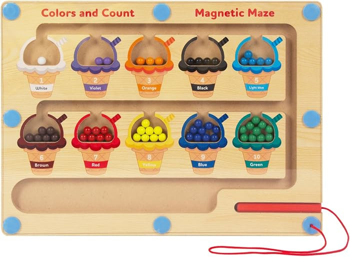Magnetic Color & Number Maze, Montessori Wooden Color Matching Learning Counting Puzzle Board, To... | Amazon (US)