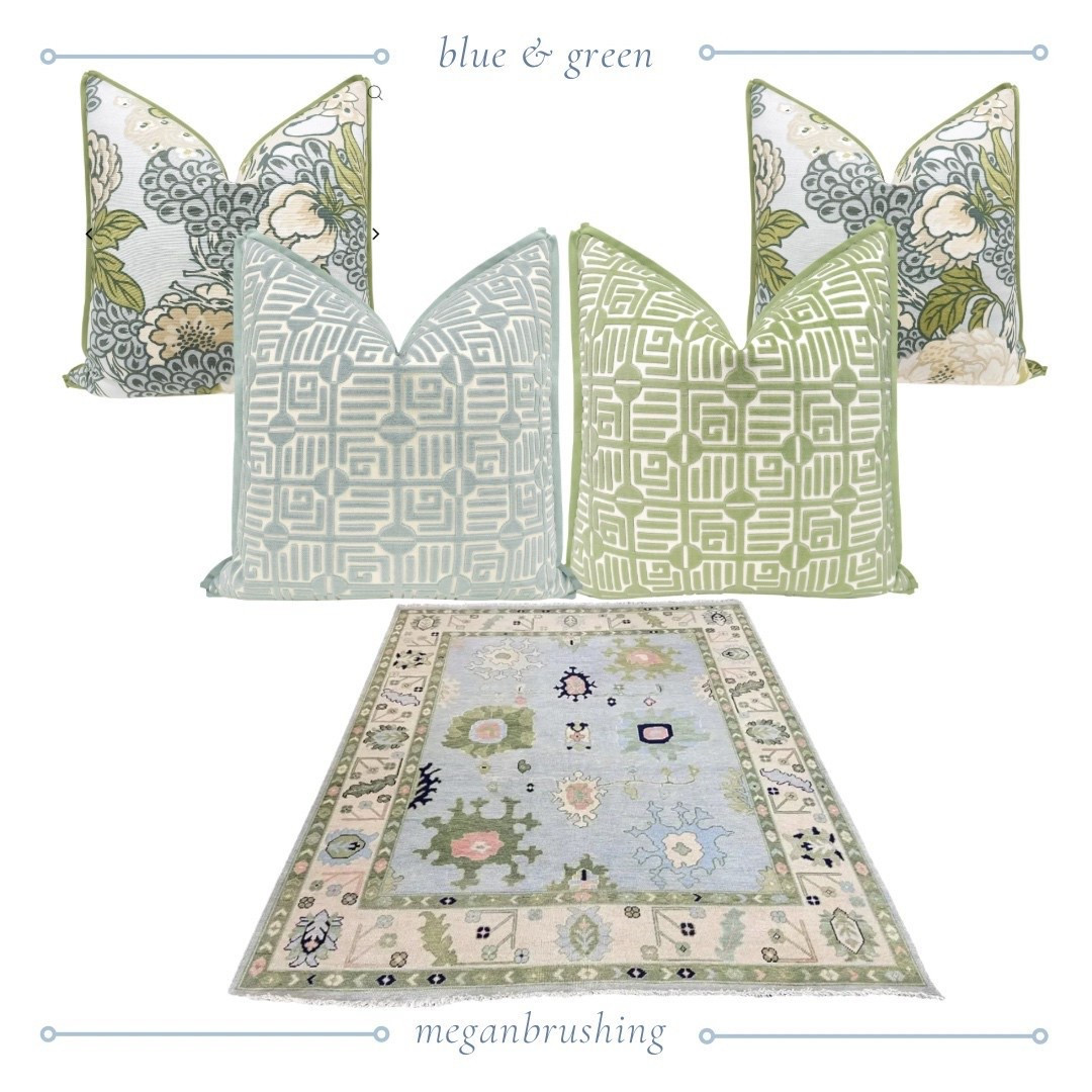 Blue and Green home decor 🤍 
#thibaut #pillows #oushak #rug #grandmillenial 

#LTKFamily #LTKStyleTip #LTKHome