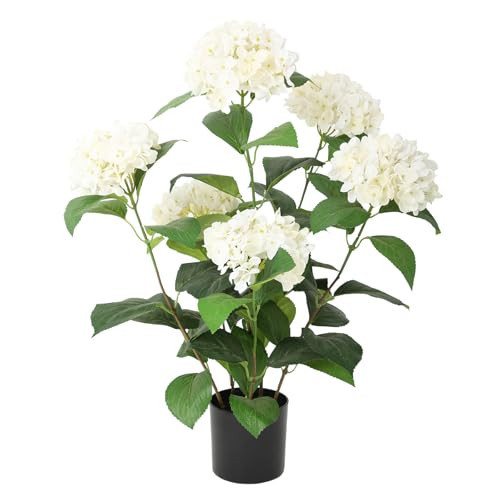 Bellacat 2ft Faux Hydrangea Tree with White Flowers, 24in Artificial Hydrangea Plant with Lifelike Leaves, Fake Hydrangea Bush Flower Tree for Porch Patio Living Room Indoor & Outdoor Decor | Amazon (US)