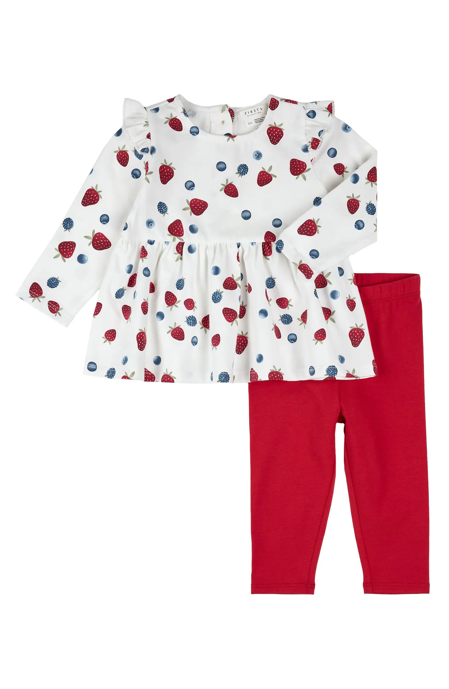FIRSTS by Petit Lem Berry Print Ruffle Trim Peplum Top & Leggings Set | Nordstrom | Nordstrom