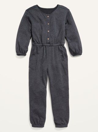 Cozy Long-Sleeve Button-Front French Terry Jumpsuit for Girls | Old Navy (US)