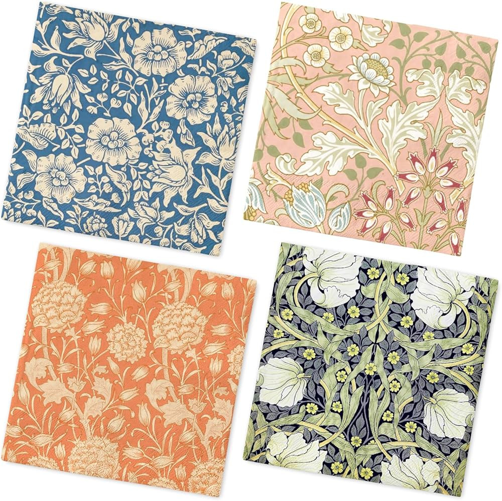 Whaline 100Pcs William Morris Floral Paper Napkin Disposable Luncheon Napkins Vintage Flower Dinn... | Amazon (US)