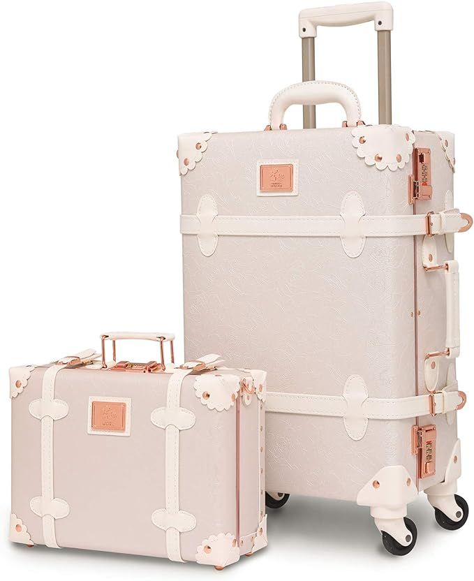 urecity Womens Luxury Vintage Trunk Luggage Set 2 Piece Cute Retro Pink Hardside Suitcase 26" | Amazon (US)