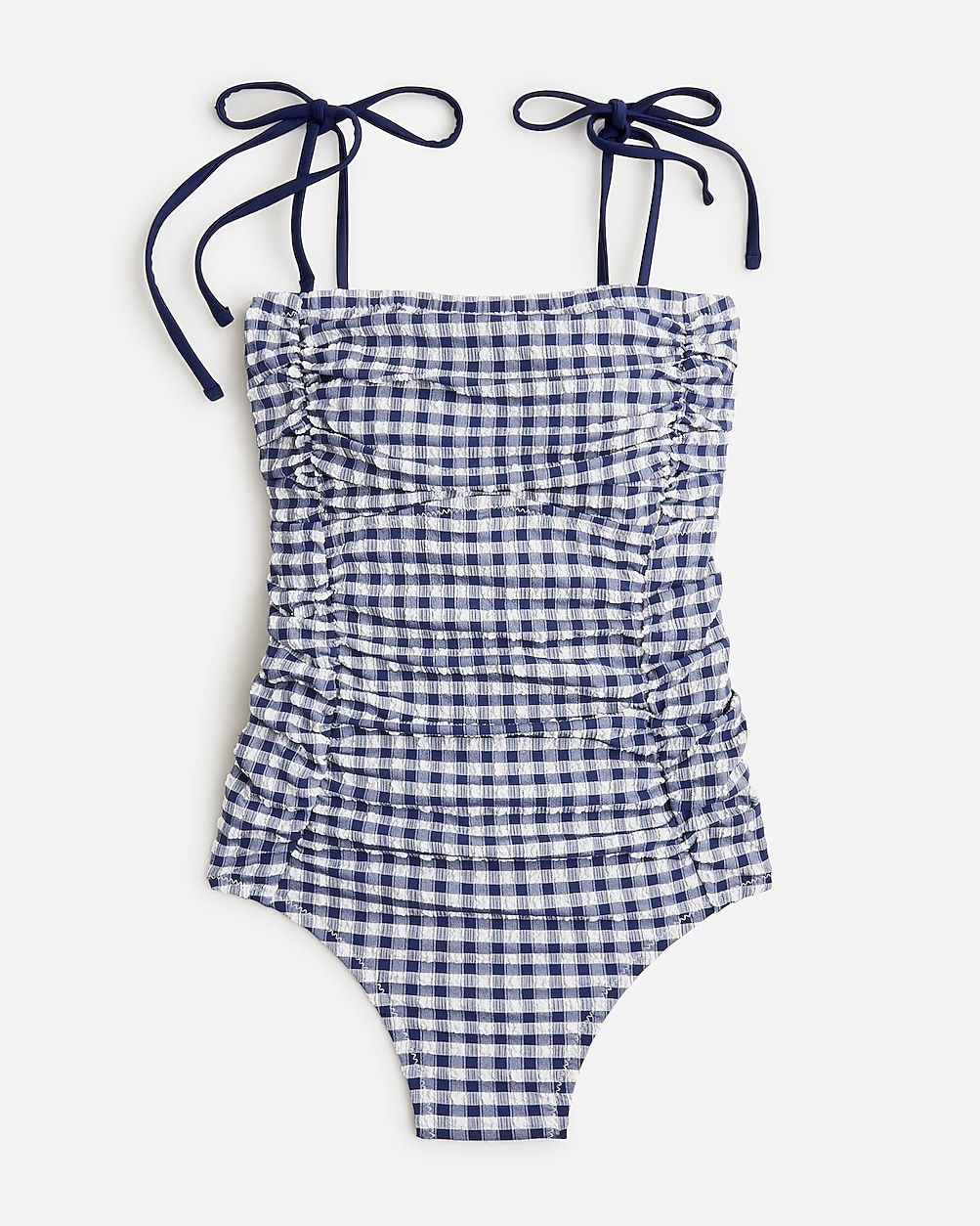 Ruched tie-shoulder one-piece swimsuit in gingham | J.Crew US