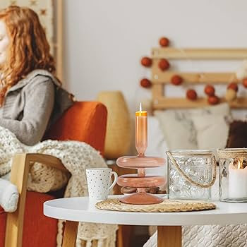 SEWACC Glass Candle Holder Brown Taper Candlestick Holder Crystal Candlestick Holder Candle Stand... | Amazon (US)