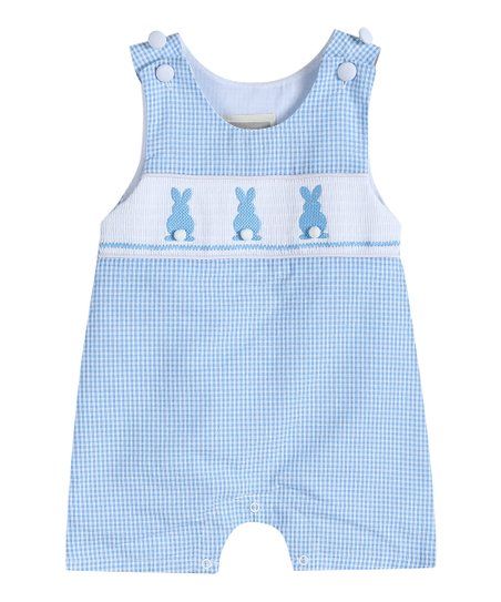 Blue Gingham Smocked Easter Bunny Shortalls - Infant & Toddler | Zulily