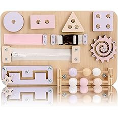 Amazon.com: EvoKids Wooden Sorting Stacking Toy Busy Board for Toddlers 1-3 – Zipper, Buckle in... | Amazon (US)