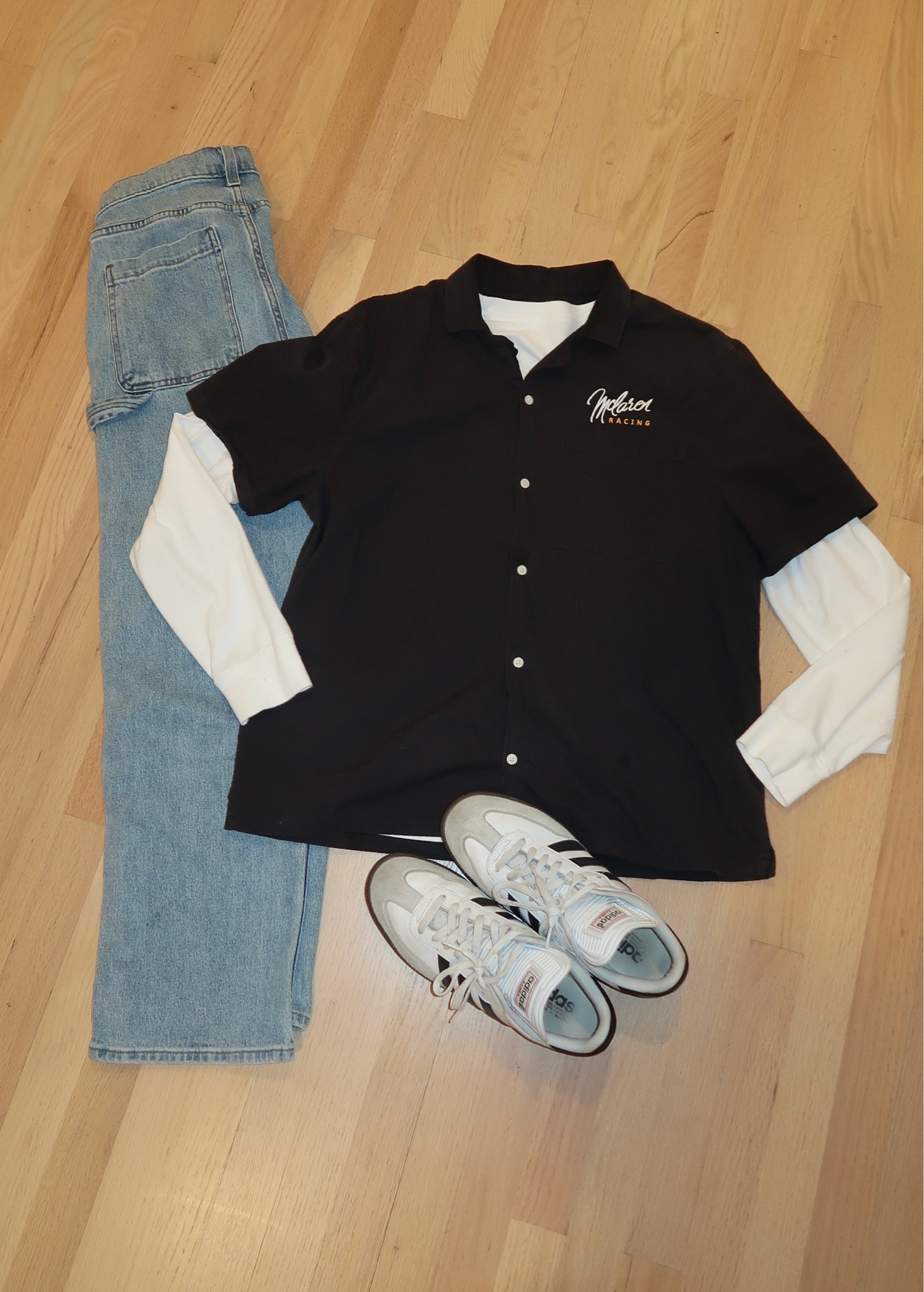 One of the best ways to restyle a shirt is by layering it with a white long sleeve! This one is only $11 from Walmart. Everything else linked below is from Hollister (besides the shoes)! 

Men’s outfit | Carpenter Jeans | Mclaren Tee | Sambas 

#LTKStyleTip #LTKMens #LTKShoeCrush