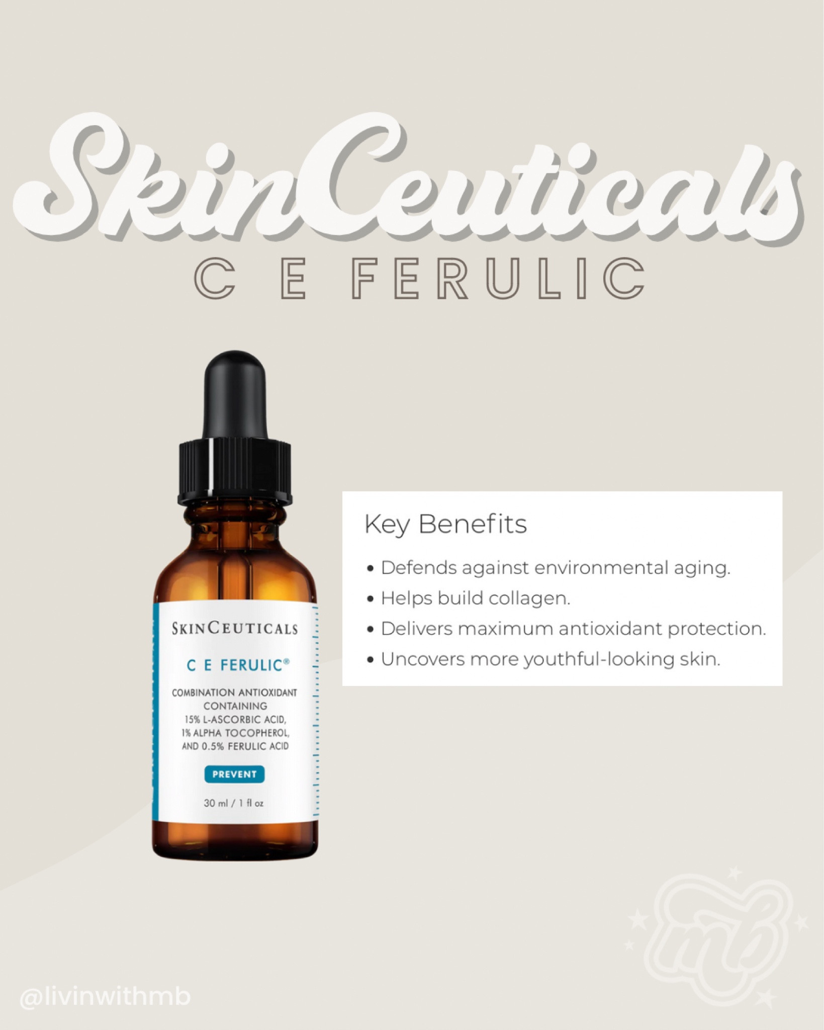 C E Ferulic by Skinceuticals is a patented daytime vitamin C serum that delivers advanced environmental protection and improves the appearance of fine lines and wrinkles, loss of firmness, and brightens skin's complexion.

#LTKstyletip #LTKbeauty #LTKFind