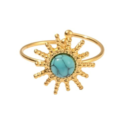 Turquoise Ring, Vintage Sun Ring for Women, Adjustable Gold Turquoise Ring for Western Jewlery, Boho Turquoise Jewelry for Men (Sun Turquoise Ring-Gold) | Amazon (US)