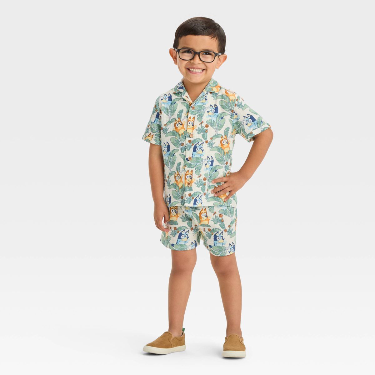 Toddler Boys' Bluey Tropical Printed Top and Shorts Set - Off-White 2T | Target
