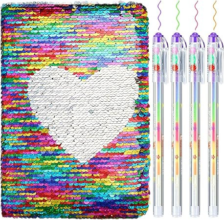 Outus Sequin Girls Journal Set with 4 Pieces Color Gel Ink Pens Reversible Diary Flip Sequin Note... | Amazon (US)